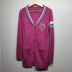Coogi Cable Knit Cardigan Sweater Women Sze L Pink Button Down V-Neck Academia